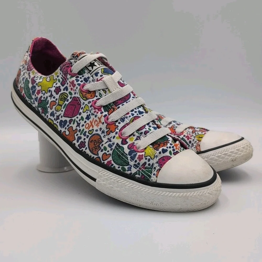 Converse All Star Junior Size 5 Cupcake Cats Hearts Print‎ Slip On Shoes